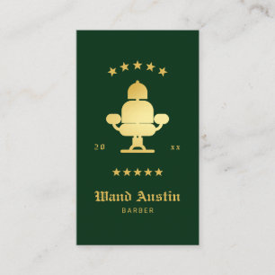 Barber Chair Barbershop Faux Gold And Green Business Card