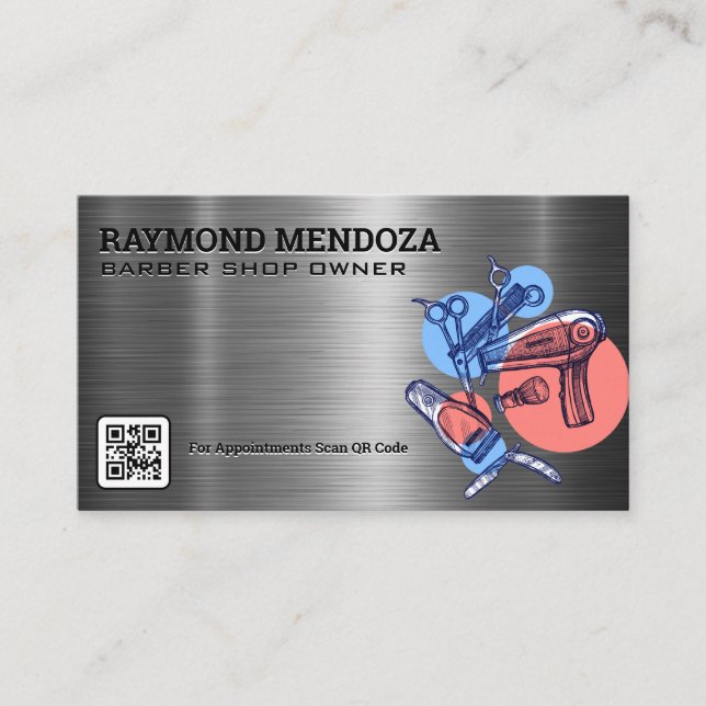 Barber Clippers | QR Code | Scissors Business Card (Front)