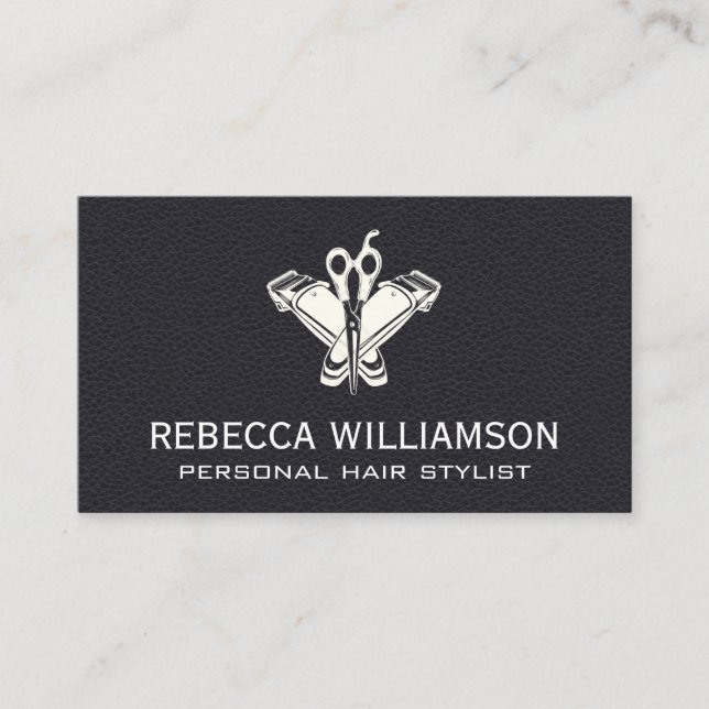 Barber Clippers | Scissors |  Leather Business Card (Front)