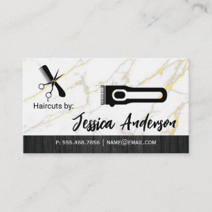 Barber Clippers Scissors   Marble Wood Business Card