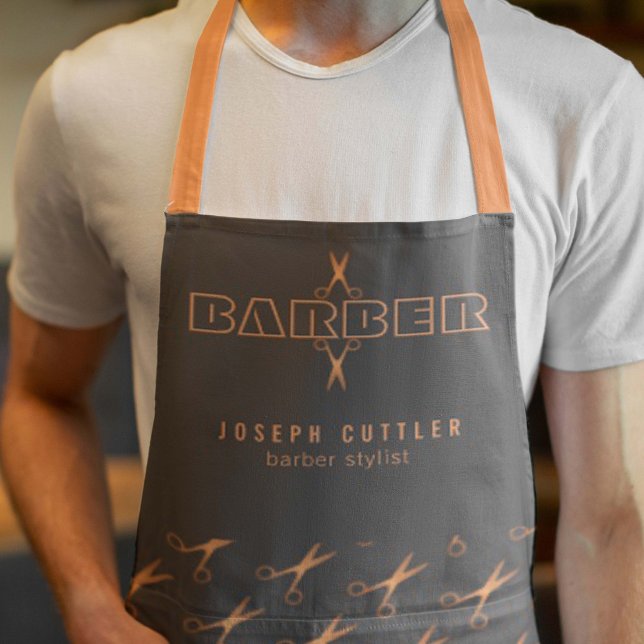 Barber copper scissors pattern barbershop grey apron (Creator Uploaded)