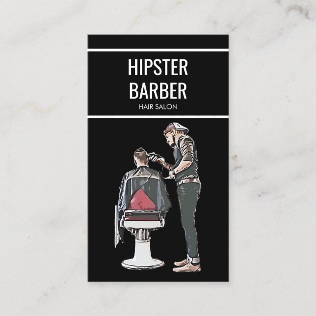 Barber Cutting Hair Illustration Business Card (Front)