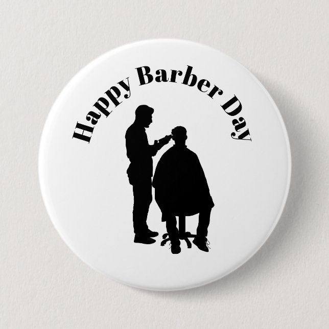 Barber Day Button - Barber Silhouette (Front)