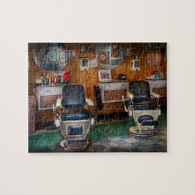 Barber - Frenchtown, NJ - Two old barber chairs Jigsaw Puzzle (Horizontal)