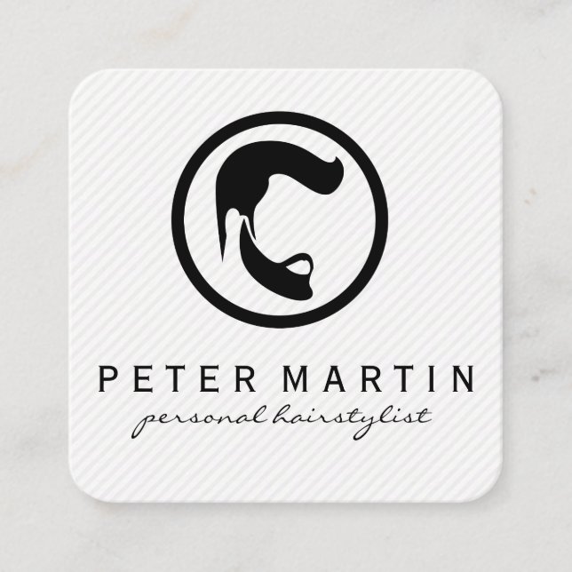 Barber Hair Cut Logo Square Business Card (Front)