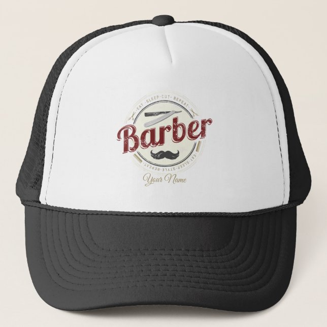 Barber Hair Hustler Hairdresser Retro Hairstylist Trucker Hat (Front)