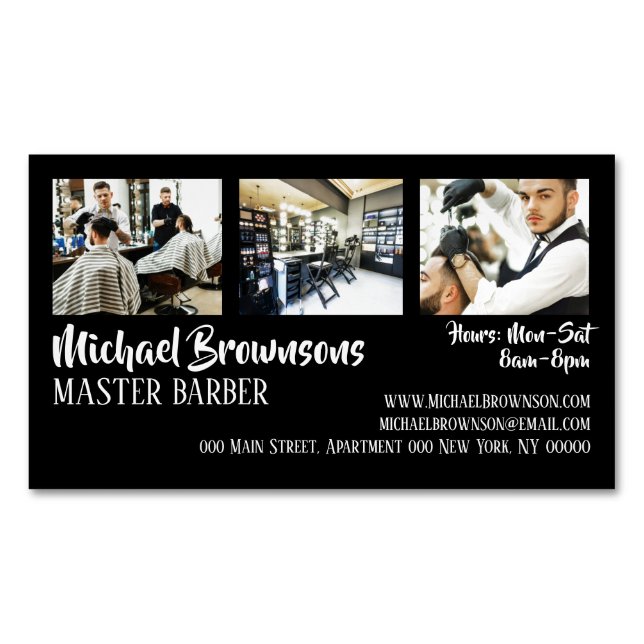 Barber Hair Man shop custom photo Magnetic Business Card (Front)