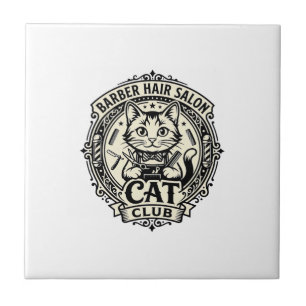 Barber Hair Salon Cat Funny Cat Graphic - Barber H Tile