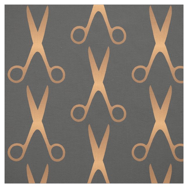 Barber hair salon gold scissors dark grey pattern fabric (Swatch)