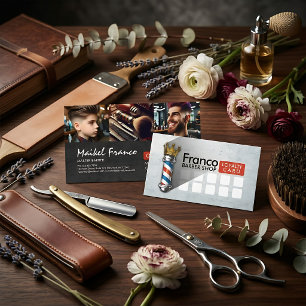 Barber Hair Shop King Crown Barber Pole Hair PHOTO Loyalty Card