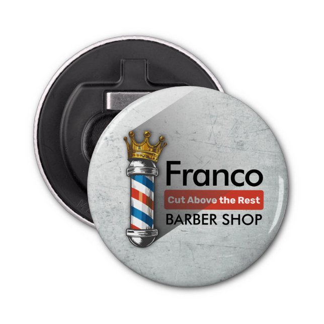 Barber Hair Shop King Crown Barber Pole Hair Salon Bottle Opener (Front)