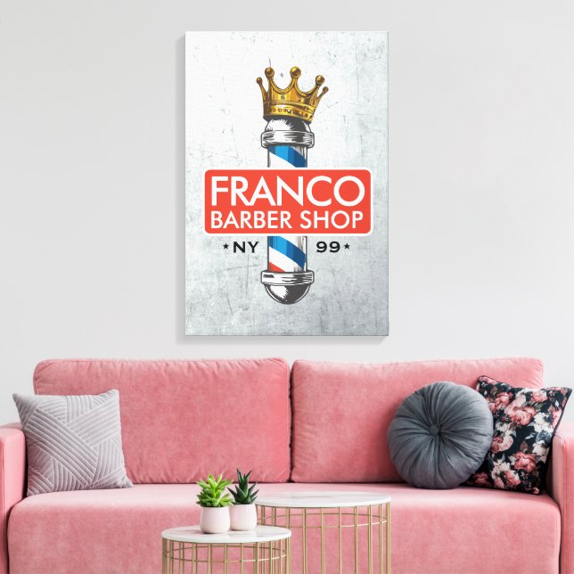 Barber Hair Shop King Crown Barber Pole Hair Salon Canvas Print (Insitu(LivingRoom))