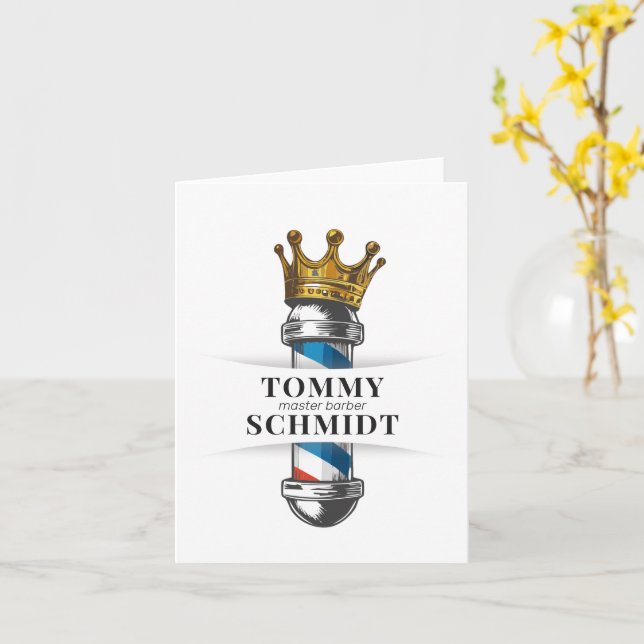 Barber Hair Shop King Crown Barber Pole Hair Salon Card (Yellow Flower)