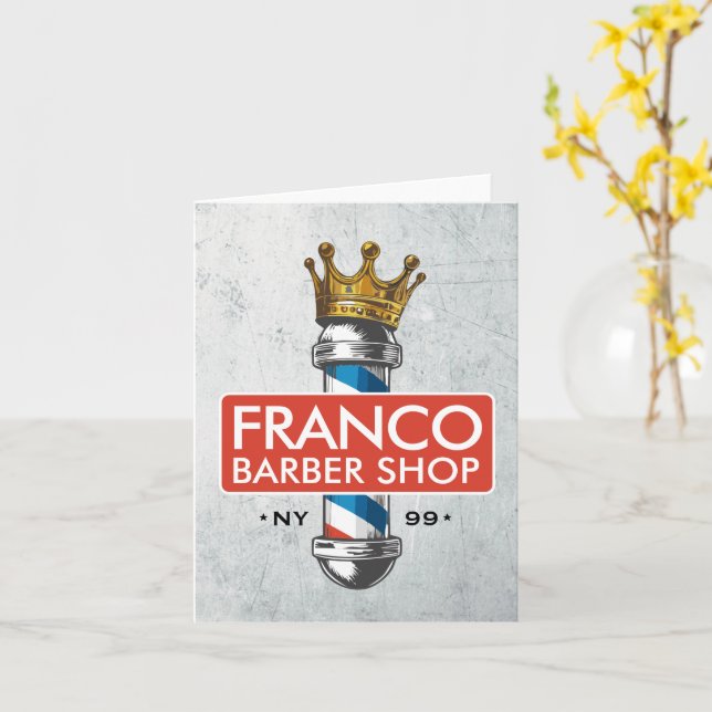 Barber Hair Shop King Crown Barber Pole Hair Salon Card (Yellow Flower)