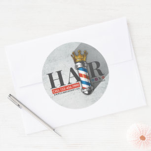 Barber Hair Shop King Crown Barber Pole Hair Salon Classic Round Sticker