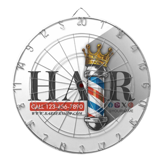 Barber Hair Shop King Crown Barber Pole Hair Salon Dartboard (Front)