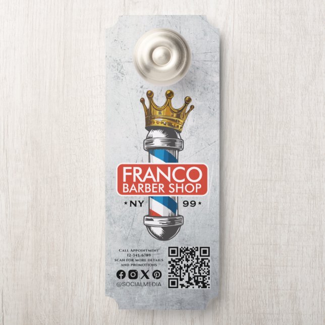 Barber Hair Shop King Crown Barber Pole Hair Salon Door Hanger (On Knob)