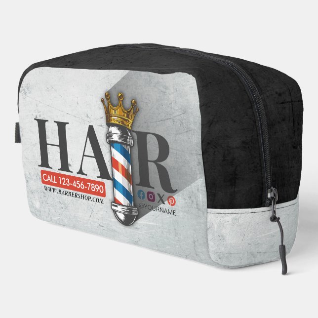 Barber Hair Shop King Crown Barber Pole Hair Salon Dopp Kit (Right Corner)