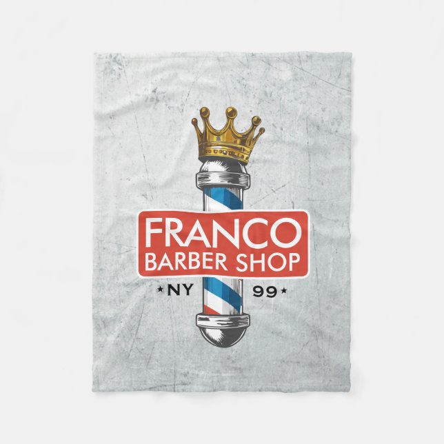 Barber Hair Shop King Crown Barber Pole Hair Salon Fleece Blanket (Front)