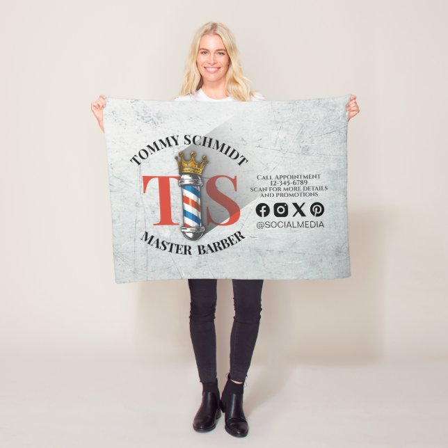 Barber Hair Shop King Crown Barber Pole Hair Salon Fleece Blanket (In Situ)