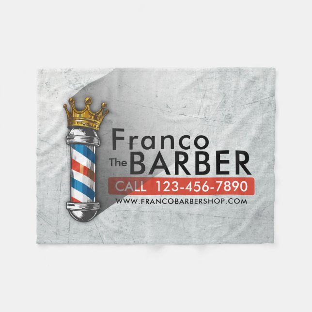 Barber Hair Shop King Crown Barber Pole Hair Salon Fleece Blanket (Front (Horizontal))