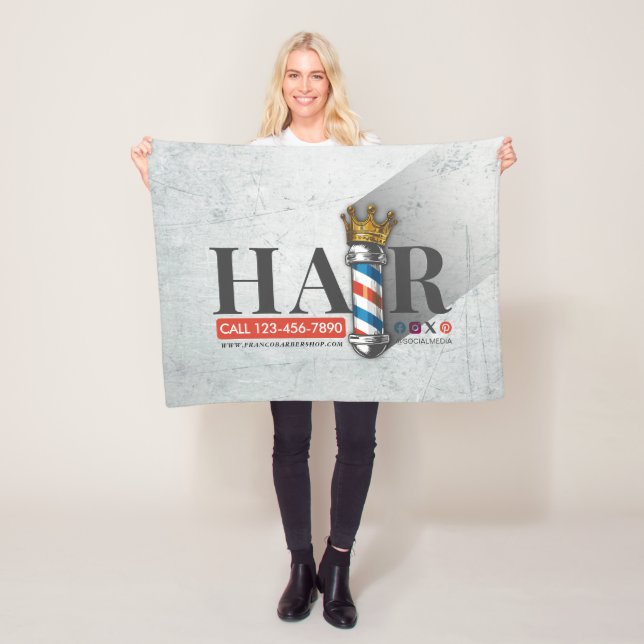 Barber Hair Shop King Crown Barber Pole Hair Salon Fleece Blanket (In Situ)
