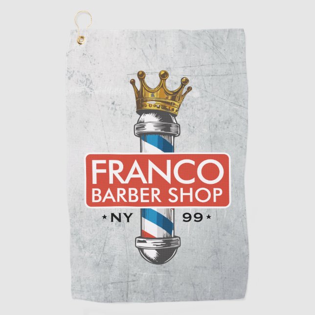 Barber Hair Shop King Crown Barber Pole Hair Salon Golf Towel (Front)