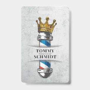 Barber Hair Shop King Crown Barber Pole Hair Salon ID Badge
