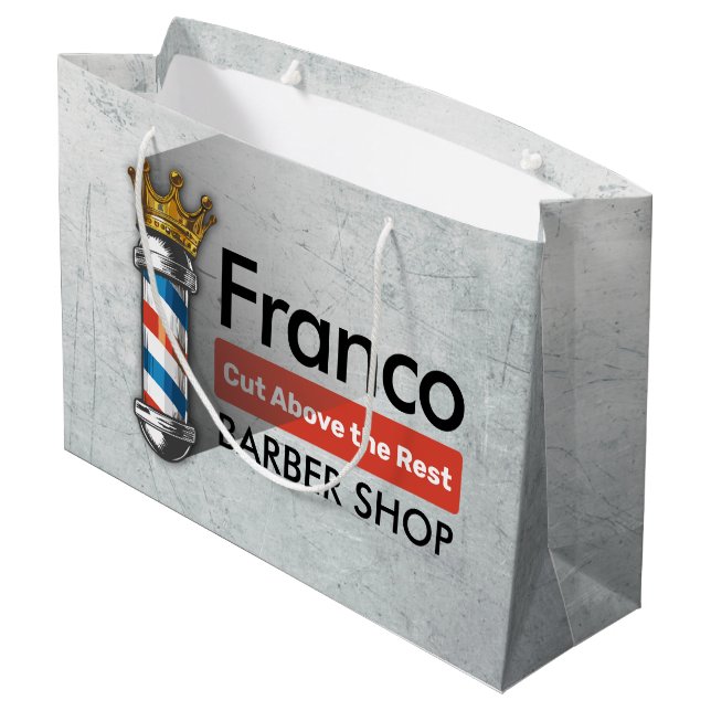 Barber Hair Shop King Crown Barber Pole Hair Salon Large Gift Bag (Back Angled)