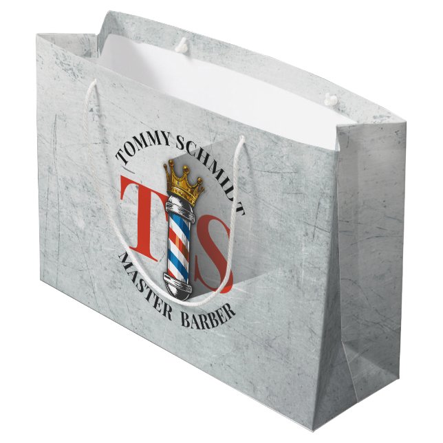 Barber Hair Shop King Crown Barber Pole Hair Salon Large Gift Bag (Back Angled)