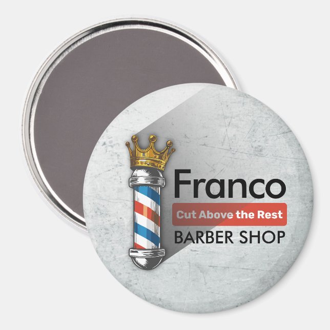 Barber Hair Shop King Crown Barber Pole Hair Salon Magnet (Front/Back)