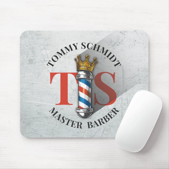 Barber Hair Shop King Crown Barber Pole Hair Salon Mouse Mat (With Mouse)