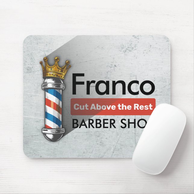 Barber Hair Shop King Crown Barber Pole Hair Salon Mouse Mat (With Mouse)