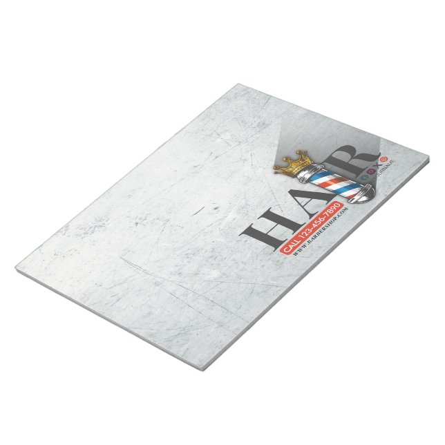 Barber Hair Shop King Crown Barber Pole Hair Salon Notepad (Angled)