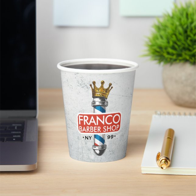 Barber Hair Shop King Crown Barber Pole Hair Salon Paper Cups (Insitu)