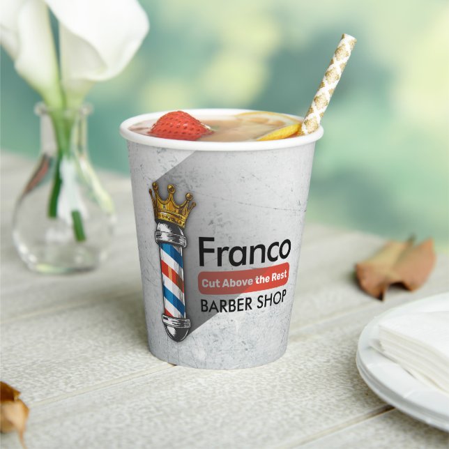 Barber Hair Shop King Crown Barber Pole Hair Salon Paper Cups (Insitu)