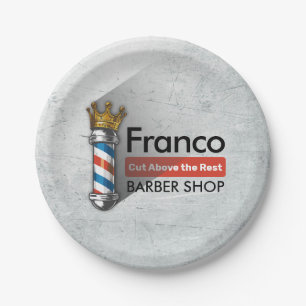 Barber Hair Shop King Crown Barber Pole Hair Salon Paper Plate