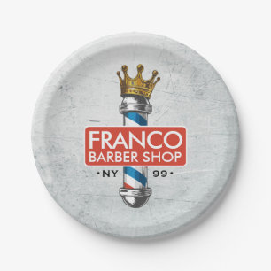 Barber Hair Shop King Crown Barber Pole Hair Salon Paper Plate