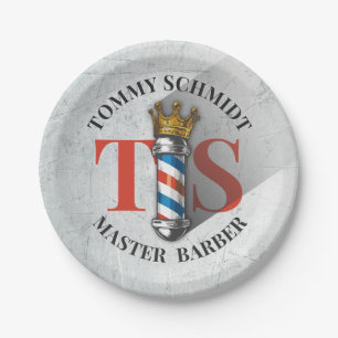 Barber Hair Shop King Crown Barber Pole Hair Salon Paper Plate