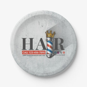 Barber Hair Shop King Crown Barber Pole Hair Salon Paper Plate