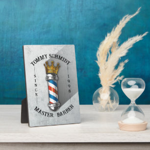 Barber Hair Shop King Crown Barber Pole Hair Salon Plaque