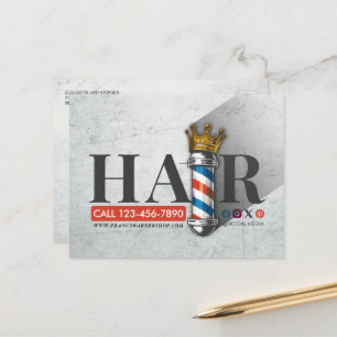 Barber Hair Shop King Crown Barber Pole Hair Salon Postcard