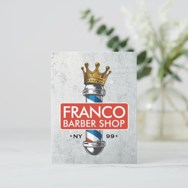 Barber Hair Shop King Crown Barber Pole Hair Salon Postcard (Standing Front)