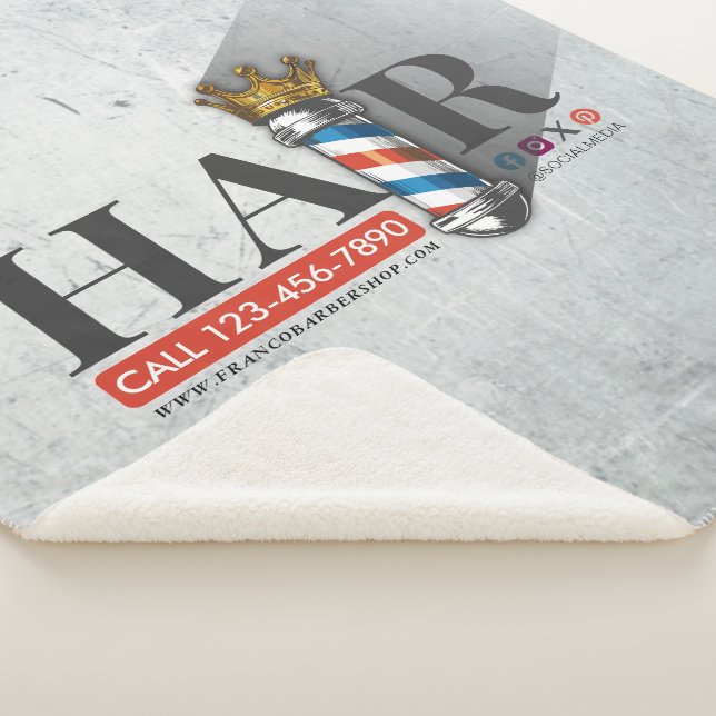 Barber Hair Shop King Crown Barber Pole Hair Salon Sherpa Blanket (3/4)
