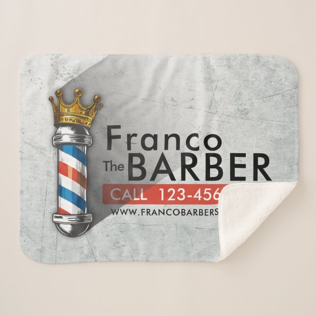 Barber Hair Shop King Crown Barber Pole Hair Salon Sherpa Blanket (Front (Horizontal))