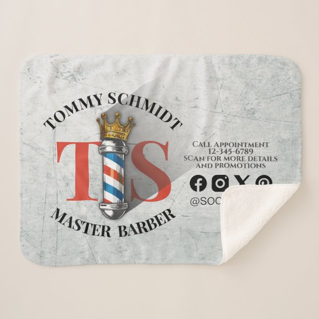 Barber Hair Shop King Crown Barber Pole Hair Salon Sherpa Blanket (Front (Horizontal))