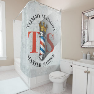 Barber Hair Shop King Crown Barber Pole Hair Salon Shower Curtain