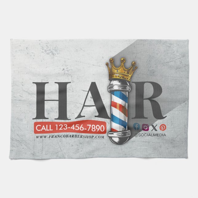 Barber Hair Shop King Crown Barber Pole Hair Salon Tea Towel (Horizontal)
