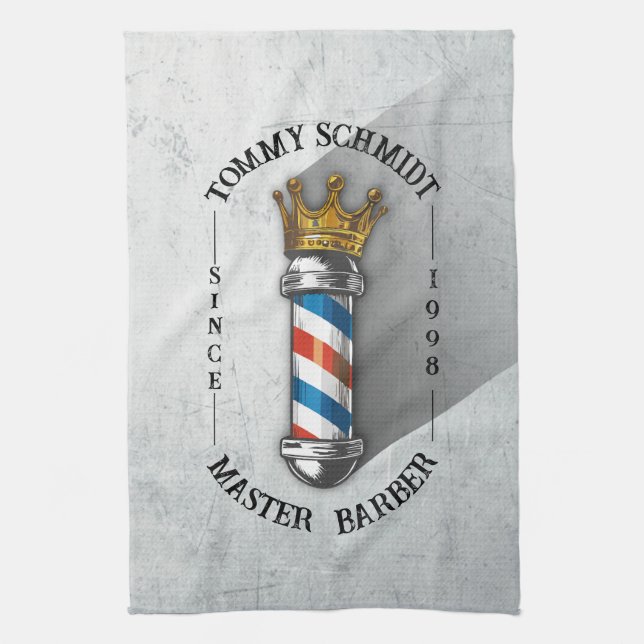 Barber Hair Shop King Crown Barber Pole Hair Salon Tea Towel (Vertical)