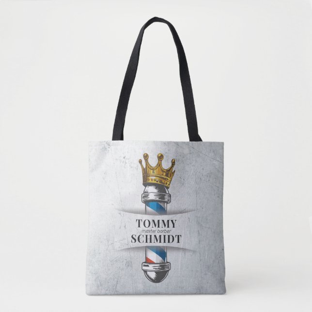 Barber Hair Shop King Crown Barber Pole Hair Salon Tote Bag (Front)